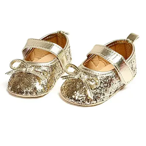 Antheron Baby Girls Mary Jane Flats Soft Sole Infant Moccasins Floral Sparkly Toddler Princess Dress Shoes - 4
