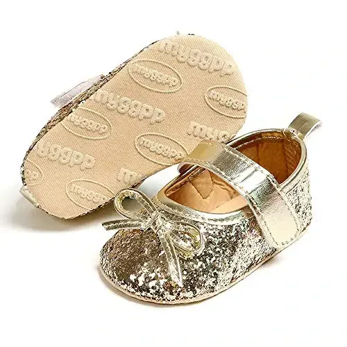 Antheron Baby Girls Mary Jane Flats Soft Sole Infant Moccasins Floral Sparkly Toddler Princess Dress Shoes - 3