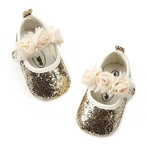 Antheron Baby Girls Mary Jane Flats Soft Sole Infant Moccasins Floral Sparkly Toddler Princess Dress Shoes - 3