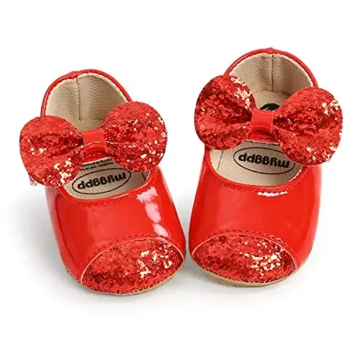 Antheron Baby Girls Mary Jane Flats Soft Sole Infant Moccasins Floral Sparkly Toddler Princess Dress Shoes - 1
