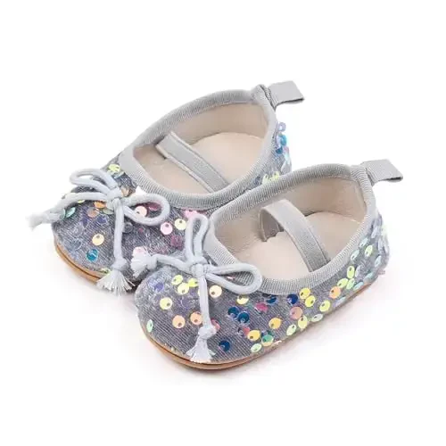Antheron Baby Girls Mary Jane Flats Soft Sole Infant Moccasins Floral Sparkly Toddler Princess Dress Shoes - 5
