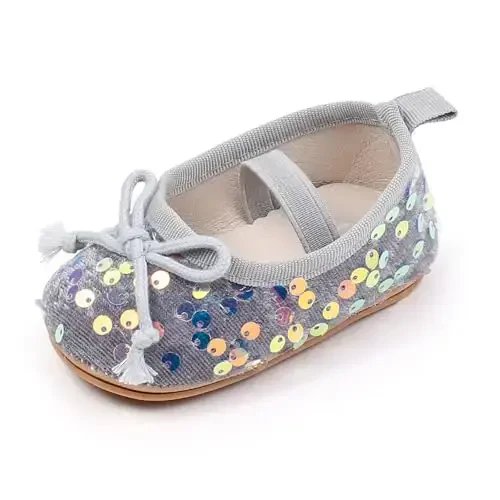 Antheron Baby Girls Mary Jane Flats Soft Sole Infant Moccasins Floral Sparkly Toddler Princess Dress Shoes - 6