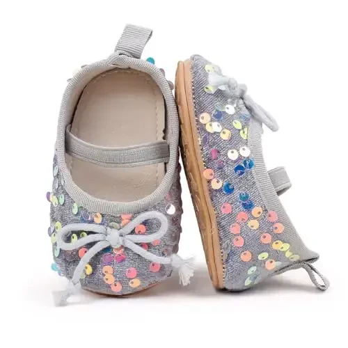 Antheron Baby Girls Mary Jane Flats Soft Sole Infant Moccasins Floral Sparkly Toddler Princess Dress Shoes - SOFMUO