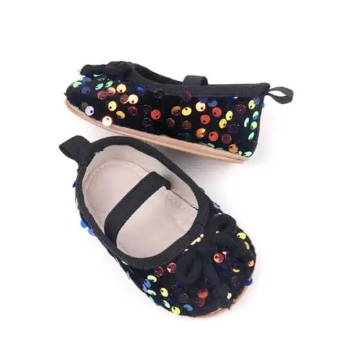 Antheron Baby Girls Mary Jane Flats Soft Sole Infant Moccasins Floral Sparkly Toddler Princess Dress Shoes - 4