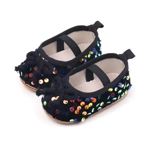 Antheron Baby Girls Mary Jane Flats Soft Sole Infant Moccasins Floral Sparkly Toddler Princess Dress Shoes - 5