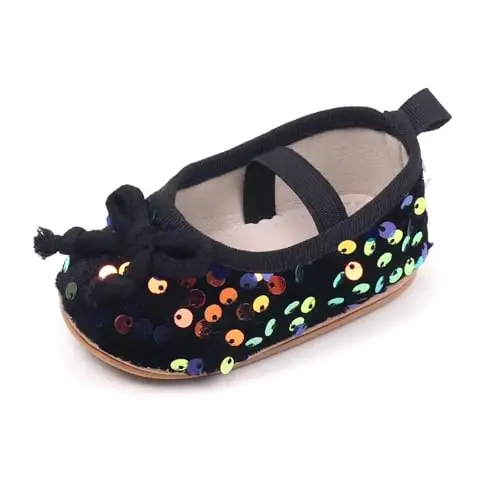 Antheron Baby Girls Mary Jane Flats Soft Sole Infant Moccasins Floral Sparkly Toddler Princess Dress Shoes - 6
