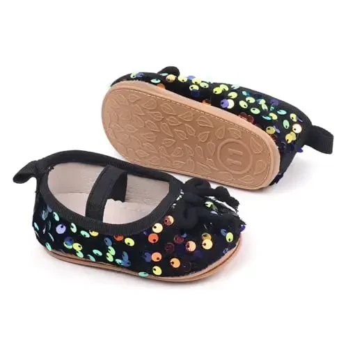 Antheron Baby Girls Mary Jane Flats Soft Sole Infant Moccasins Floral Sparkly Toddler Princess Dress Shoes - 3