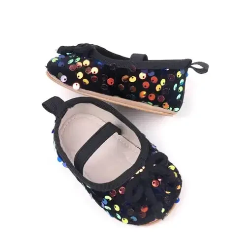 Antheron Baby Girls Mary Jane Flats Soft Sole Infant Moccasins Floral Sparkly Toddler Princess Dress Shoes - 4