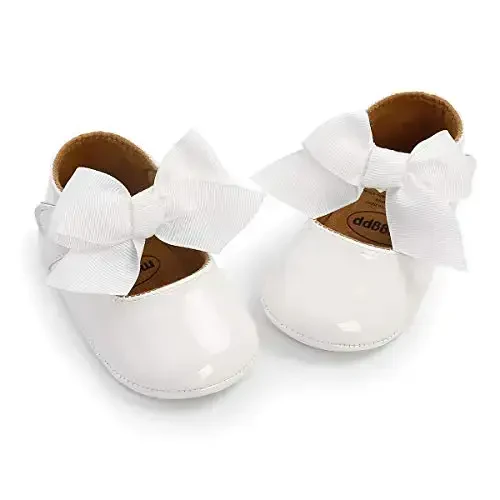 Antheron Baby Girls Mary Jane Flats with Bowknot Non-Slip Toddler First Walkers Princess Dress Shoes - 5