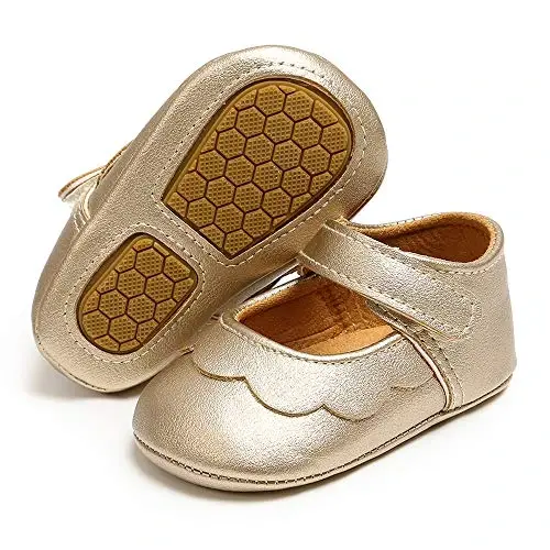 Antheron Baby Girls Mary Jane Flats with Bowknot Non-Slip Toddler First Walkers Princess Dress Shoes - 1