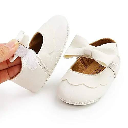 Antheron Baby Girls Mary Jane Flats with Bowknot Non-Slip Toddler First Walkers Princess Dress Shoes - 4