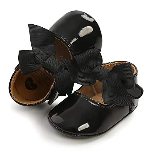 Antheron Baby Girls Mary Jane Flats with Bowknot Non-Slip Toddler First Walkers Princess Dress Shoes - 6