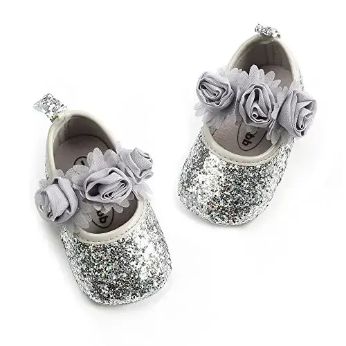 Antheron Baby Girls Mary Jane Flats Soft Sole Infant Moccasins Floral Sparkly Toddler Princess Dress Shoes - 3