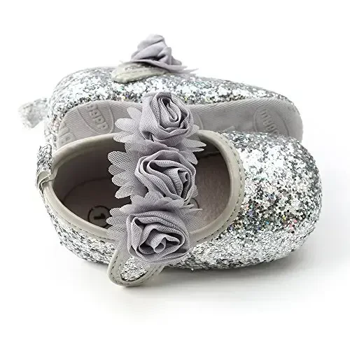 Antheron Baby Girls Mary Jane Flats Soft Sole Infant Moccasins Floral Sparkly Toddler Princess Dress Shoes - 5