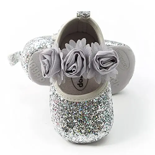 Antheron Baby Girls Mary Jane Flats Soft Sole Infant Moccasins Floral Sparkly Toddler Princess Dress Shoes - 4