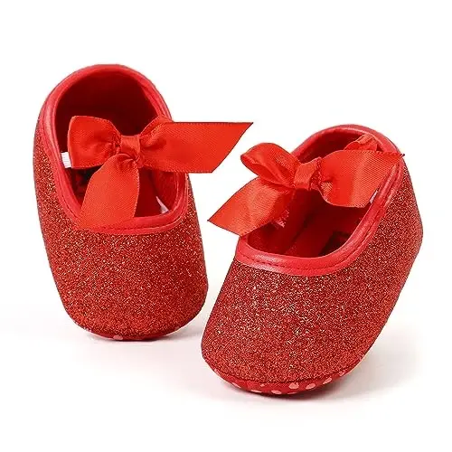 Antheron Baby Girls Mary Jane Flats Soft Sole Infant Moccasins Floral Sparkly Toddler Princess Dress Shoes - 14