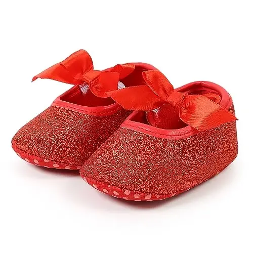 Antheron Baby Girls Mary Jane Flats Soft Sole Infant Moccasins Floral Sparkly Toddler Princess Dress Shoes - 7