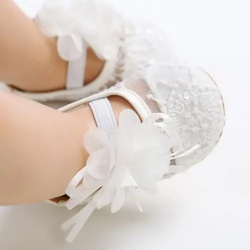 Antheron Baby Girls Mary Jane Flats Soft Sole Infant Moccasins Floral Sparkly Toddler Princess Dress Shoes - 5