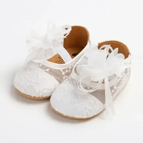 Antheron Baby Girls Mary Jane Flats Soft Sole Infant Moccasins Floral Sparkly Toddler Princess Dress Shoes - 7