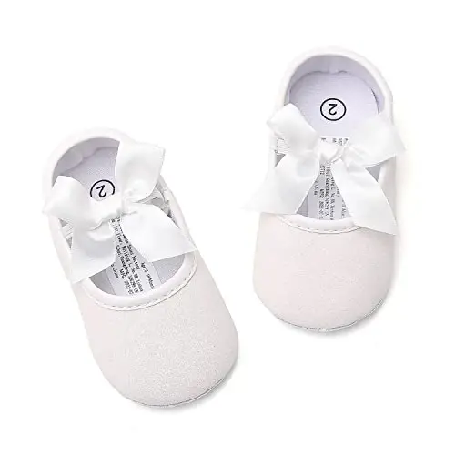 Antheron Baby Girls Mary Jane Flats Soft Sole Infant Moccasins Floral Sparkly Toddler Princess Dress Shoes - 3