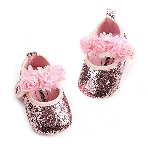 Antheron Baby Girls Mary Jane Flats Soft Sole Infant Moccasins Floral Sparkly Toddler Princess Dress Shoes - 3