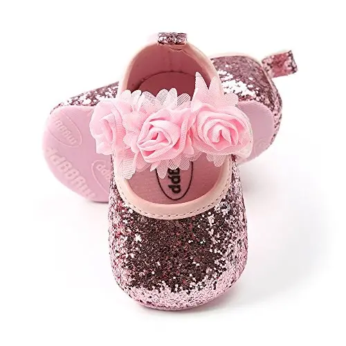 Antheron Baby Girls Mary Jane Flats Soft Sole Infant Moccasins Floral Sparkly Toddler Princess Dress Shoes - 4