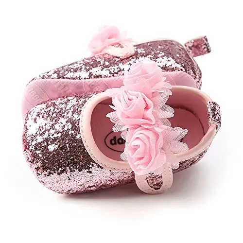 Antheron Baby Girls Mary Jane Flats Soft Sole Infant Moccasins Floral Sparkly Toddler Princess Dress Shoes - 5