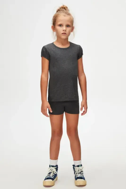 Anthracite Basic Girl Zero Collar Watermelon Sleeve T-shirt-ASPHALT GRAY - 1