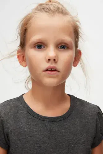 Anthracite Basic Girl Zero Collar Watermelon Sleeve T-shirt-ASPHALT GRAY - 3