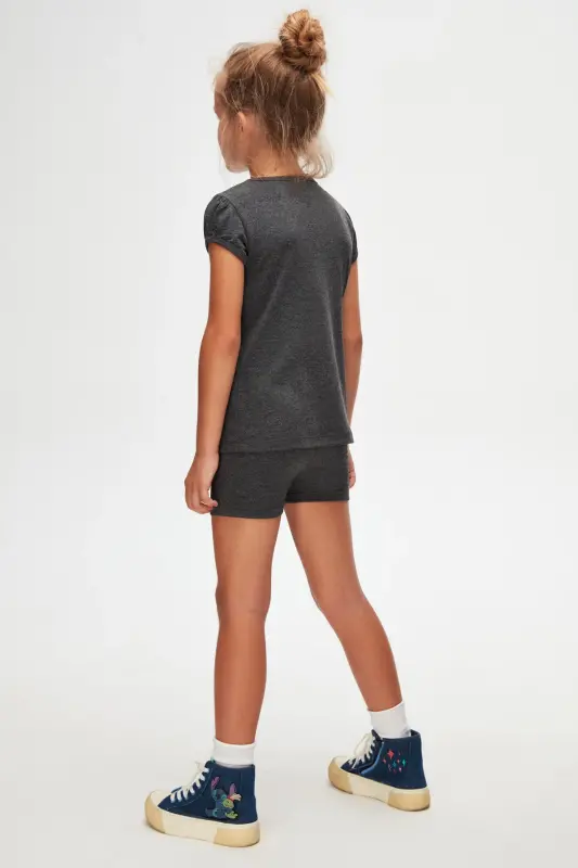 Anthracite Basic Girl Zero Collar Watermelon Sleeve T-shirt-ASPHALT GRAY - 4