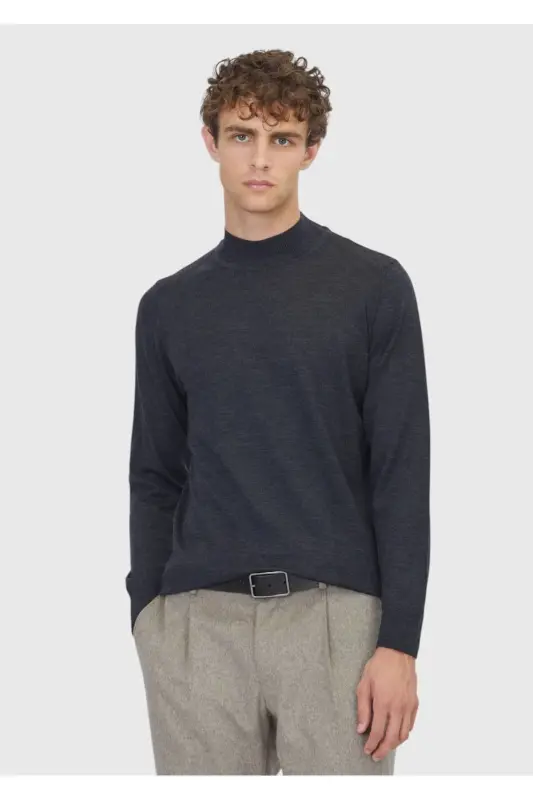 Anthracite Bateau Neck Straight Knit Wool Blend Sweater - RAMSEY