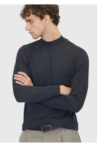 Anthracite Bateau Neck Straight Knit Wool Blend Sweater - 4