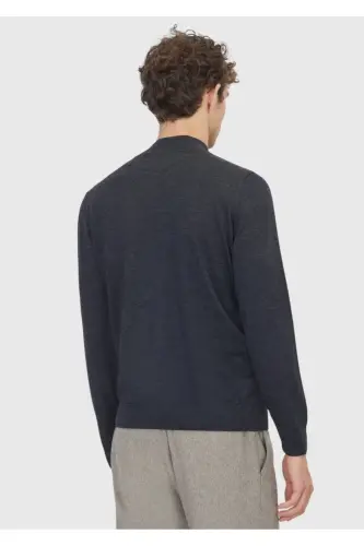 Anthracite Bateau Neck Straight Knit Wool Blend Sweater - 5