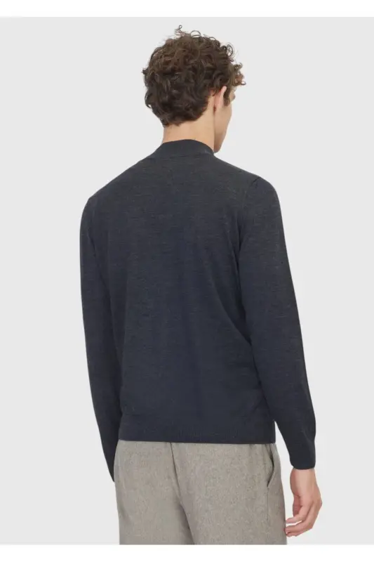 Anthracite Bateau Neck Straight Knit Wool Blend Sweater - 5