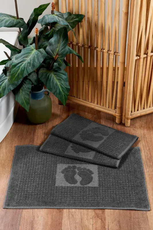 Anthracite Bath Mat Set - 3 pieces, 780gr. - TABEA HOME
