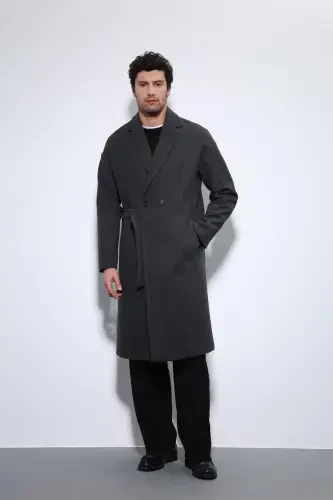 Anthracite Belted Oversize Men's Coat - Anthracite - ANTIOCH (1)
