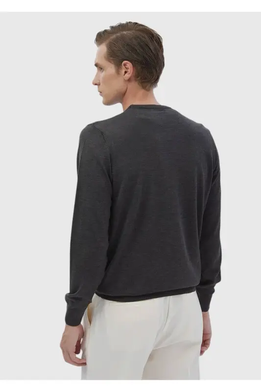 Anthracite Bicycle Neck Straight Knit Wool Blend Sweater - 6