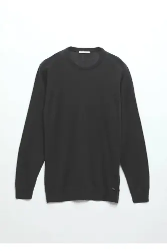 Anthracite Bicycle Neck Straight Knit Wool Blend Sweater - 7