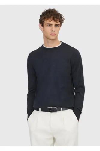 Anthracite Bicycle Neck Straight Knit Wool Blend Sweater 