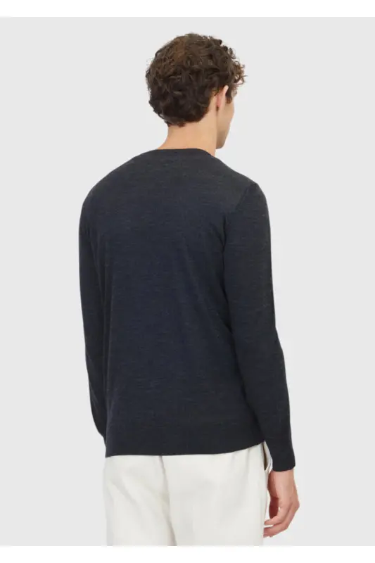 Anthracite Bicycle Neck Straight Knit Wool Blend Sweater - 5