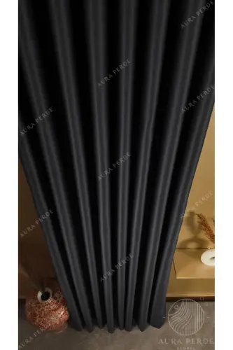 Anthracite Blackout Curtain - Lightproof Blackout Backdrop | Unpleated Single Panel | AURAPERDE-Anthracite - 5