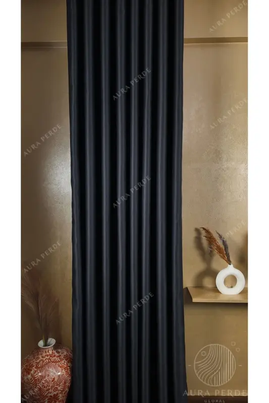 Anthracite Blackout Curtain - Lightproof Blackout Backdrop | Unpleated Single Panel | AURAPERDE-Anthracite - 6