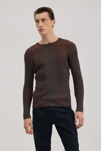 Anthracite Cinnamon Slim Fit Patterned Crew Neck Knitwear - 1