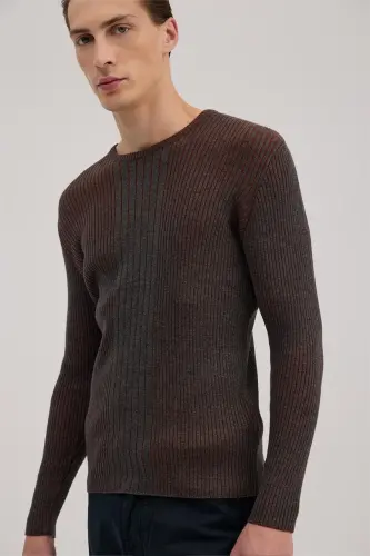Anthracite Cinnamon Slim Fit Patterned Crew Neck Knitwear - 3