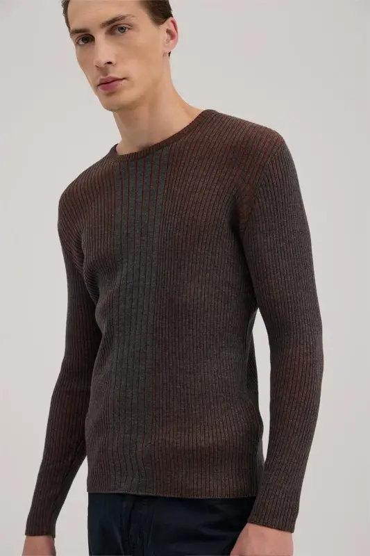 Anthracite Cinnamon Slim Fit Patterned Crew Neck Knitwear - 3