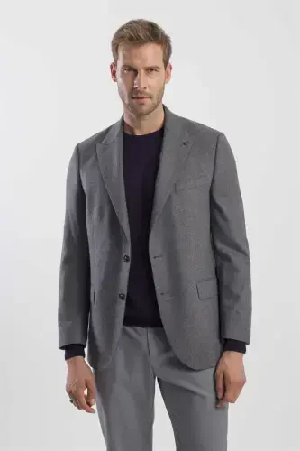 Anthracite Classic Fit Wool Peak Lapel Jacket 