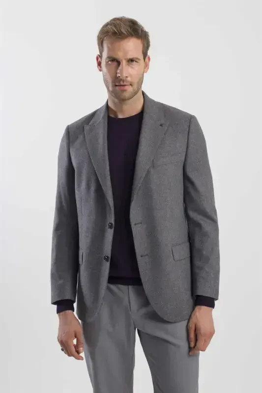 Anthracite Classic Fit Wool Peak Lapel Jacket - 1