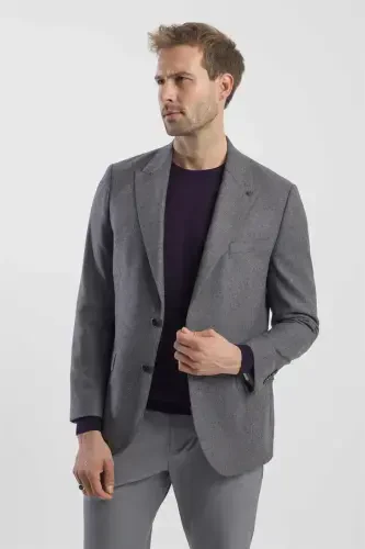 Anthracite Classic Fit Wool Peak Lapel Jacket - 2