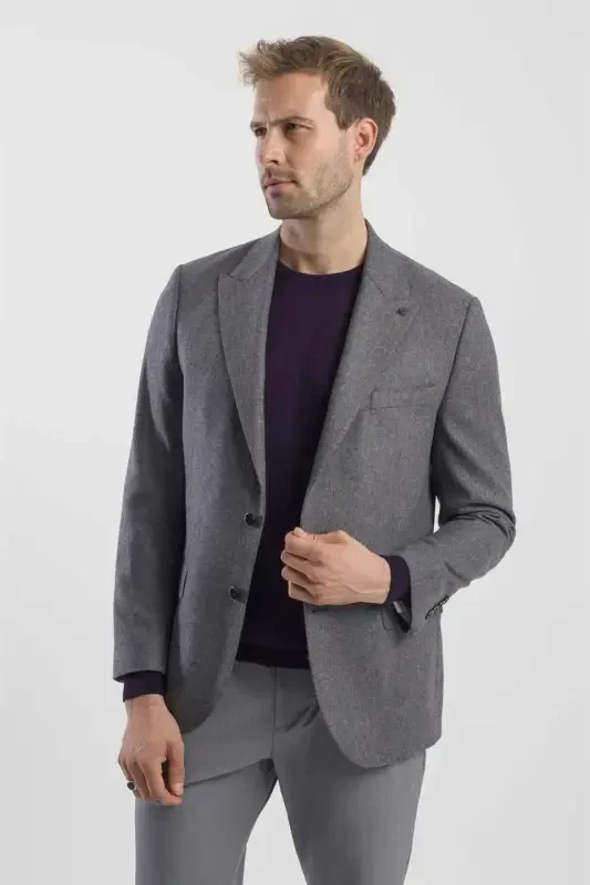 Anthracite Classic Fit Wool Peak Lapel Jacket - 2