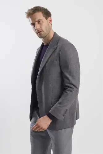 Anthracite Classic Fit Wool Peak Lapel Jacket - 3